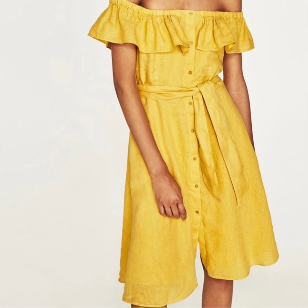 Zara Yellow Off-Shoulder Midi Dress